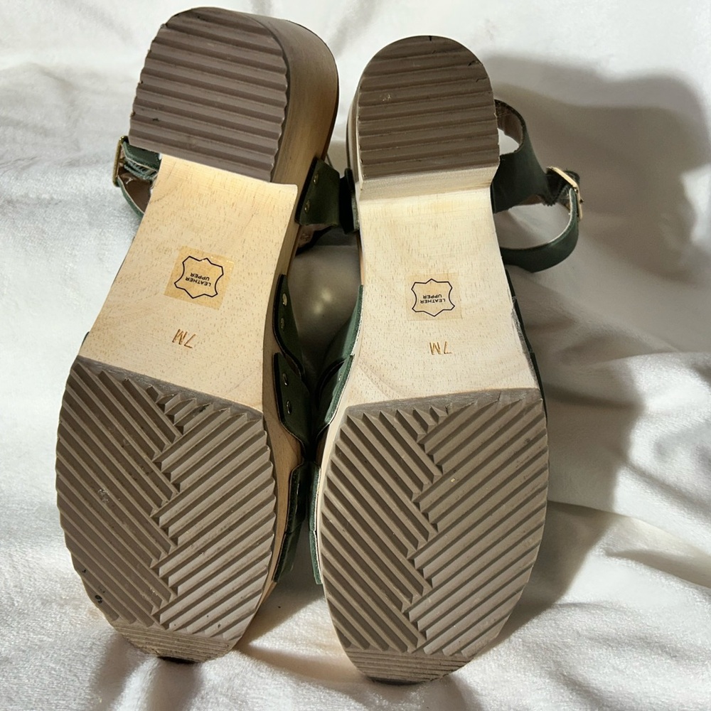 LOFT Olive Green Strappy Leather clog chunky block heel  Platform Sandals size 7 - Picture 6 of 11